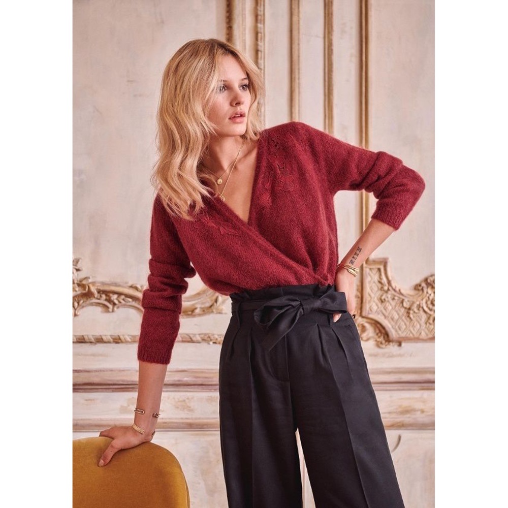 Sezane timothee lace jumper in raspberry